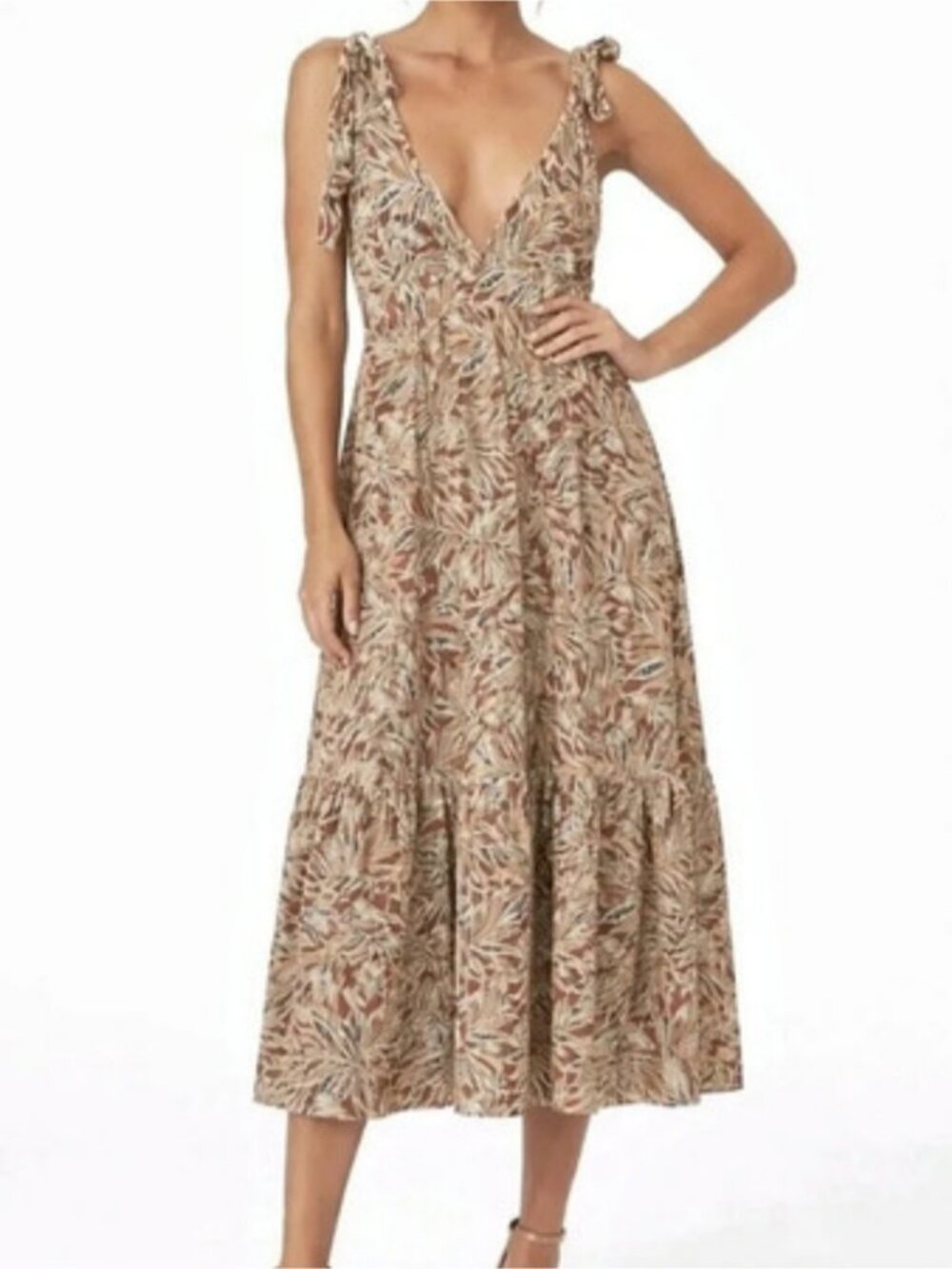 House Of Harlow Floral Midi Dress in Brown & Cream Like New Size Small